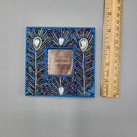 Beaded Peacock Design Picture Frame The Bombay Company for Photo 2"x2" - Picture 10 of 10